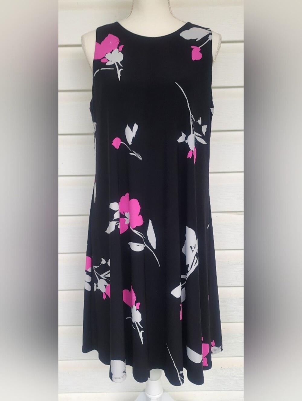 LRL Black W/Purple White Rose Floral A-Line Dress!! Beautiful!!!